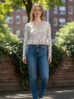 Kirious Nordstrom brand floral Long sleeved cropped peplum top ladies Medium NWT